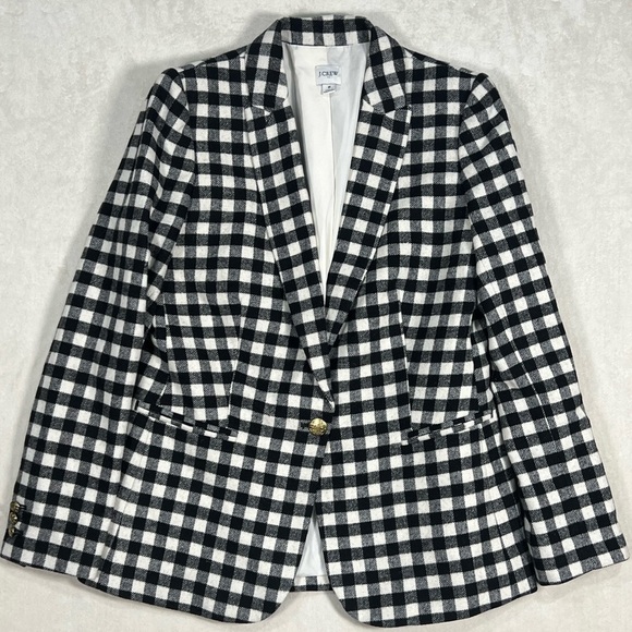 J Crew Size 8 Wool Blackwatch Tartan Gingham Brass Button Large Check Blazer EUc - Picture 1 of 14